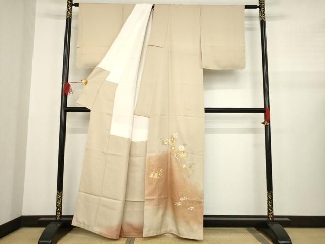 平和屋着物●豪華色留袖 駒刺繍 流水枝花文 暈し染め 金彩 正絹 ♥ AABA9446ck