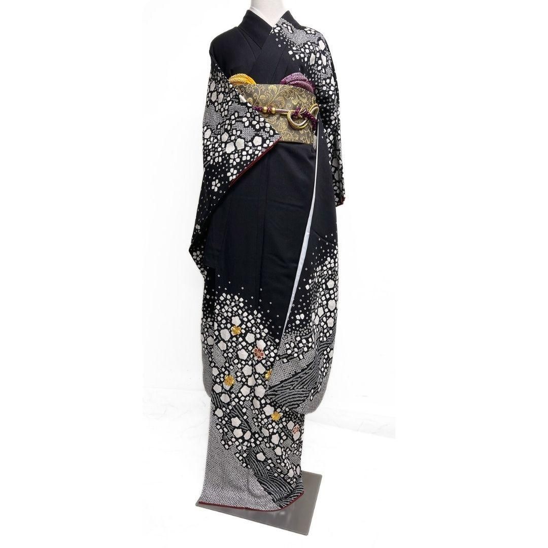 振袖 金駒刺繍 絞り モノトーン 花模様 成人式 晴れの日 着物 064a p 