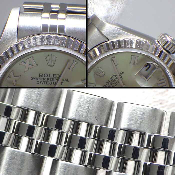 ロレックス Rolex 腕時計 デイトジャスト 79174 F番 2003年 イエローシェル文字盤 ローマンインデックス デイト K18WG SS 自動巻き 【中古】 ROLEX - ロレックス Rolex 腕時計 デイトジャスト 79174 F番 2003年