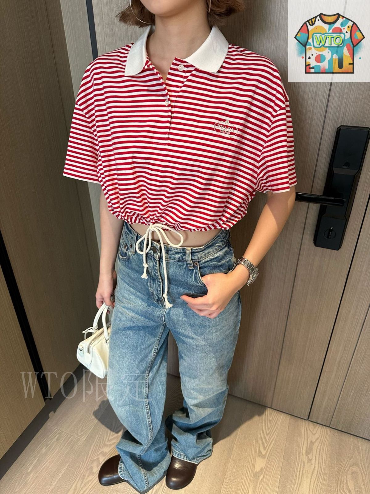 PRADA フラワープリント Tシャツ お値下げ可能 今日特価】Prada Embroidered Drawstring Short T-shirt