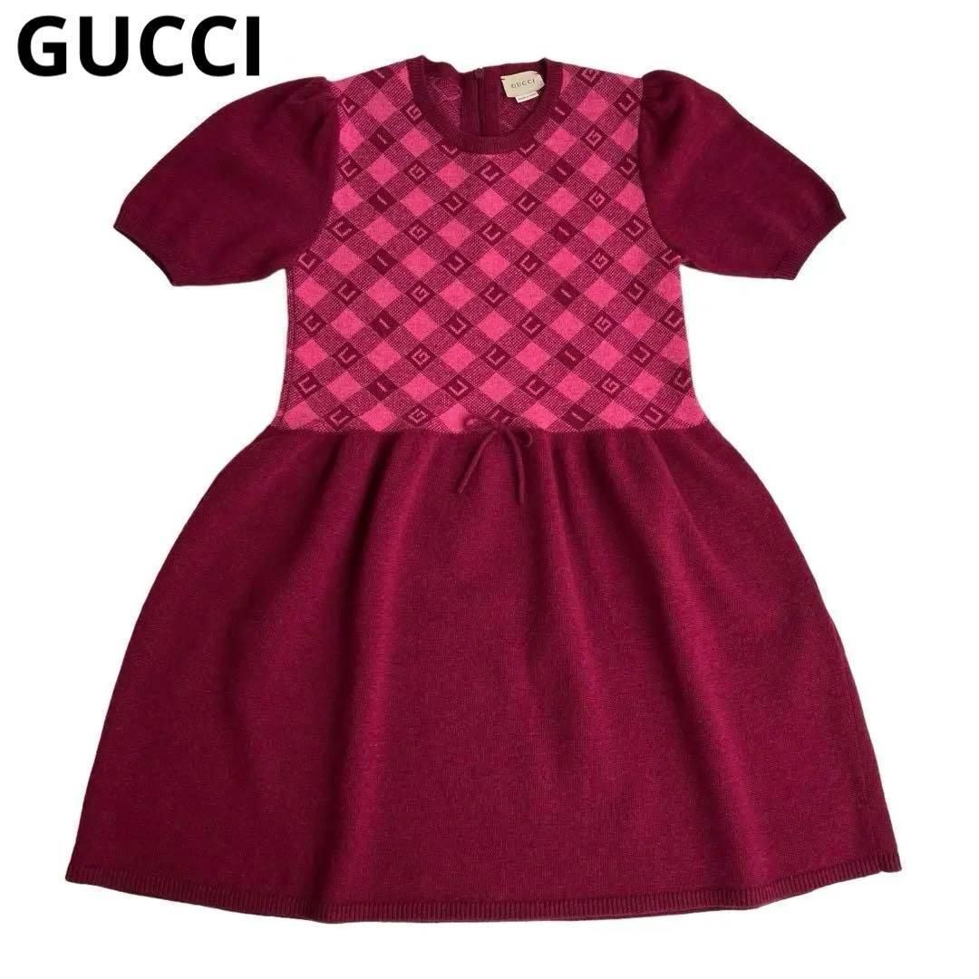 タグ付き GUCCI 子供用 レッド ウール ドレス ワンピース 半袖 12