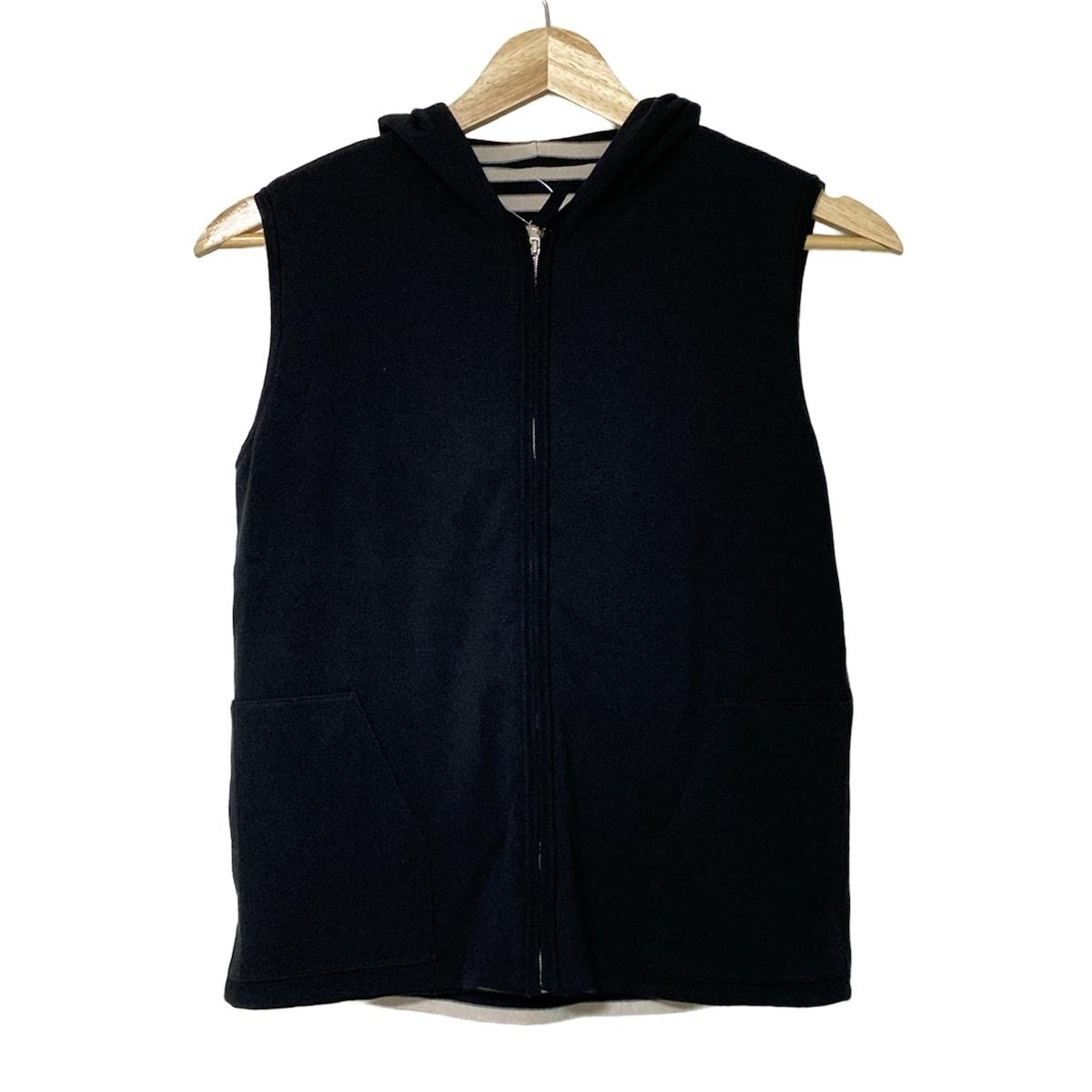 FOXEY フォクシー パーカー サイズ38 M レディース - 41218 黒×白 ノースリーブ ボーダー リバーシブル ジップアップ