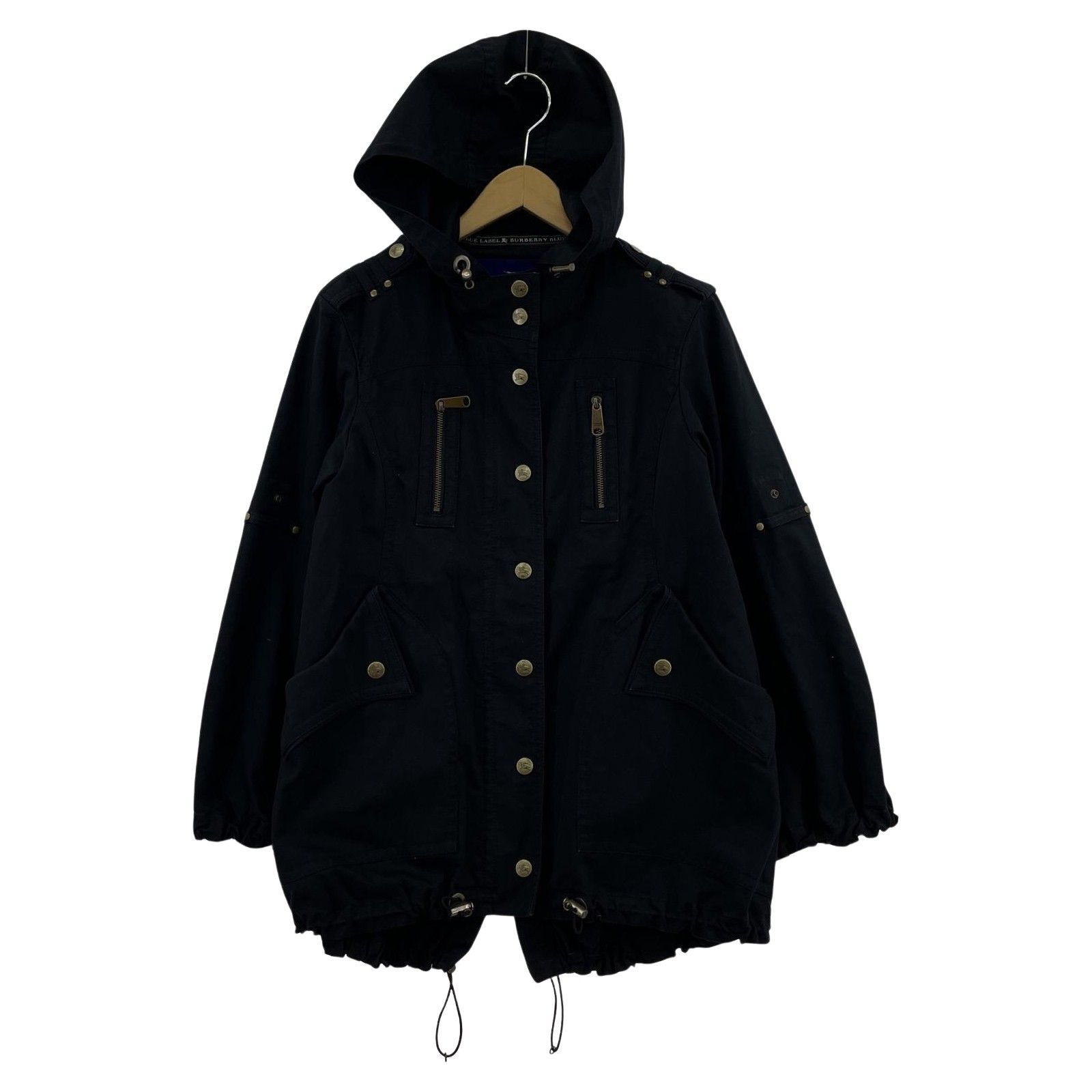 BURBERRY BLUE LABEL バーバリーブルーレーベル 袖ロールアップ フードブルゾン size38|ネイビー