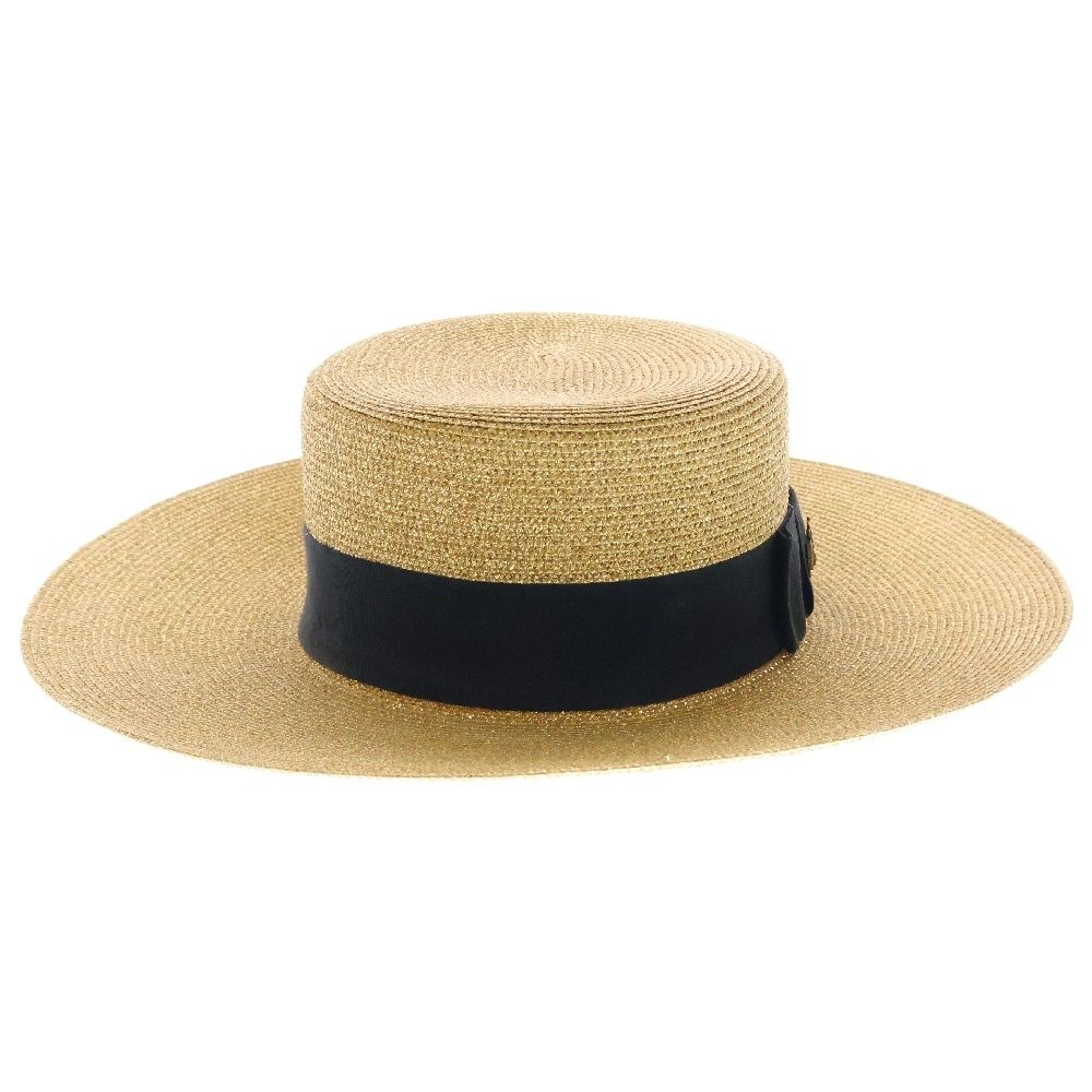 GUCCI (グッチ) ラメ ファブリック パピエ ハット 麦わら帽子 ゴールド