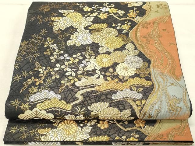 服部織物　正絹袋帯　京都西陣　六通柄　フォーマル用　金糸　花唐草　吉祥更紗花文 服部織物 正絹袋帯 京都西陣 六通柄 フォーマル用 金糸 花唐草