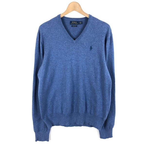 【古着】 RALPH LAUREN ラルフローレン コットンセーター ピマコットン ハイゲージ 杢調 ブルー系 メンズM 【中古】 n056851