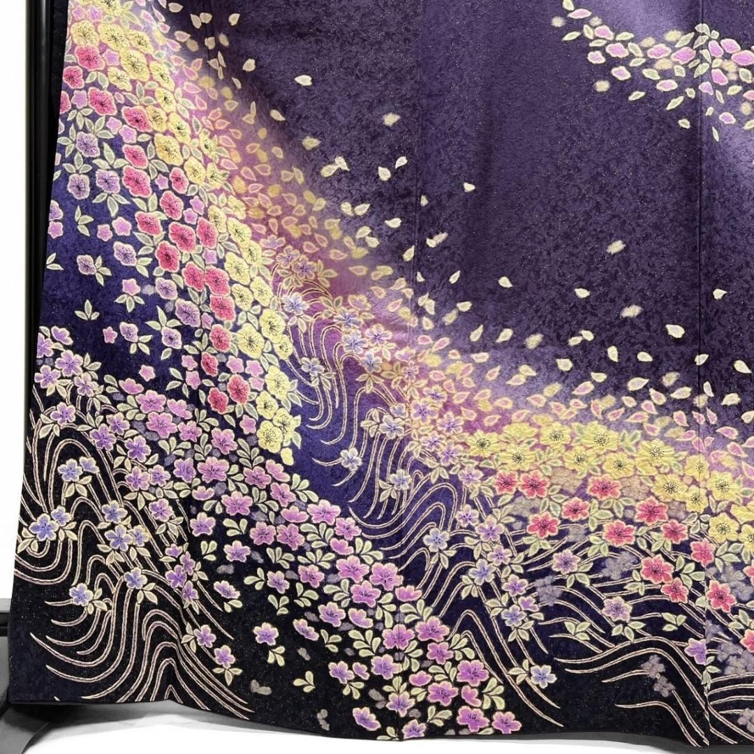 金通し　桜花模様　花模様　振袖　成人式 晴れの日 着物 024a p biwa桜 | 近江八幡店 | Princess Furisodeの振袖 /黒色/古典/花柄