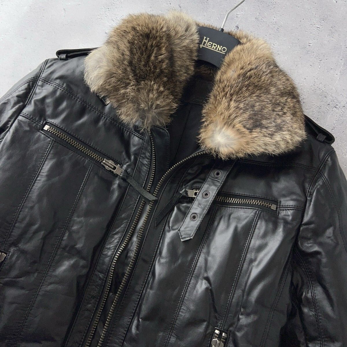 リューグーレザーレザー ファー襟ジャケット Lサイズホースレザー馬革