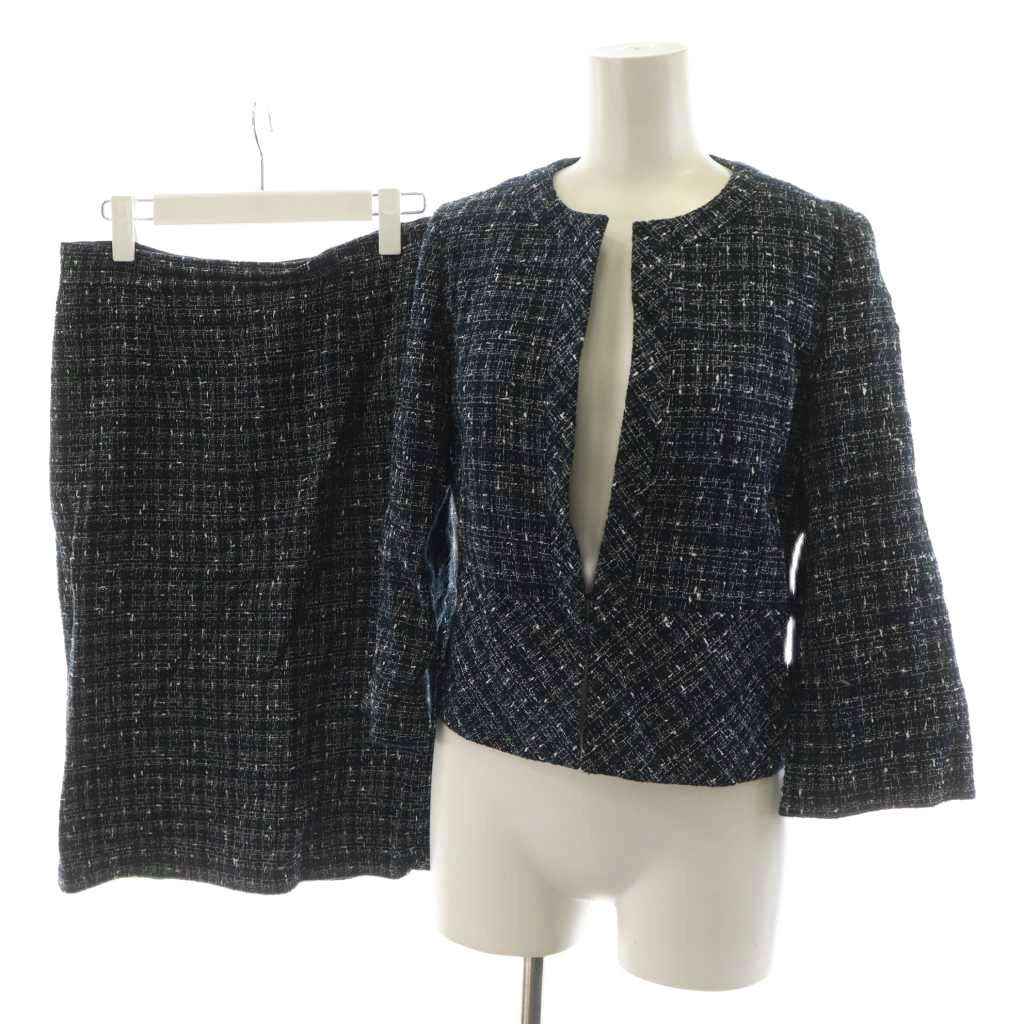 アナイ ANAYI スーツ セットアップ ノー ジャケット タイトスカート ひざ丈 ツイード 38 紺 ネイビー 101911-10-220-65-380 AN55