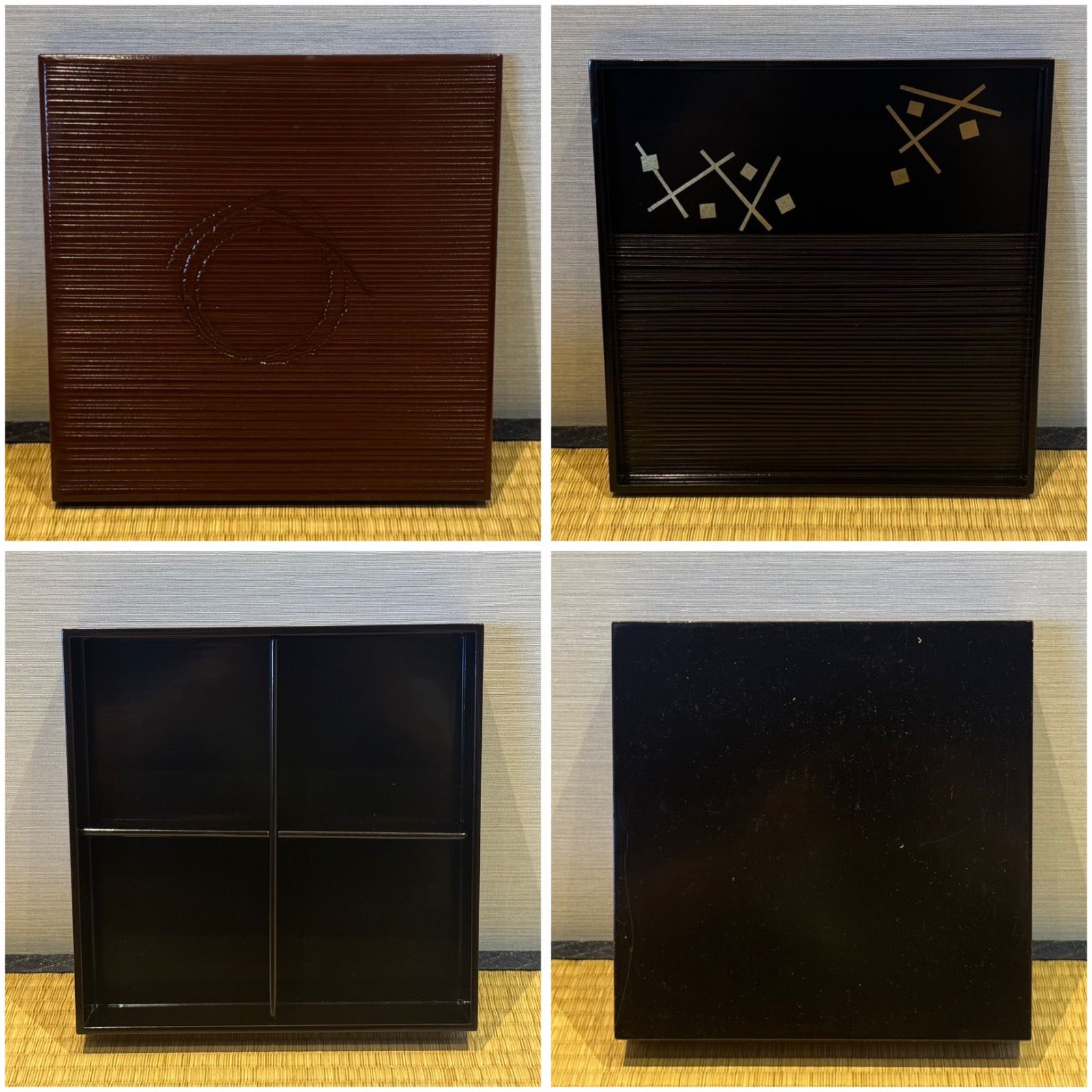 木製漆塗り 初瀬川柳菴作 柳筥 出世膳 5客 茶懐石道具弁当箱 共