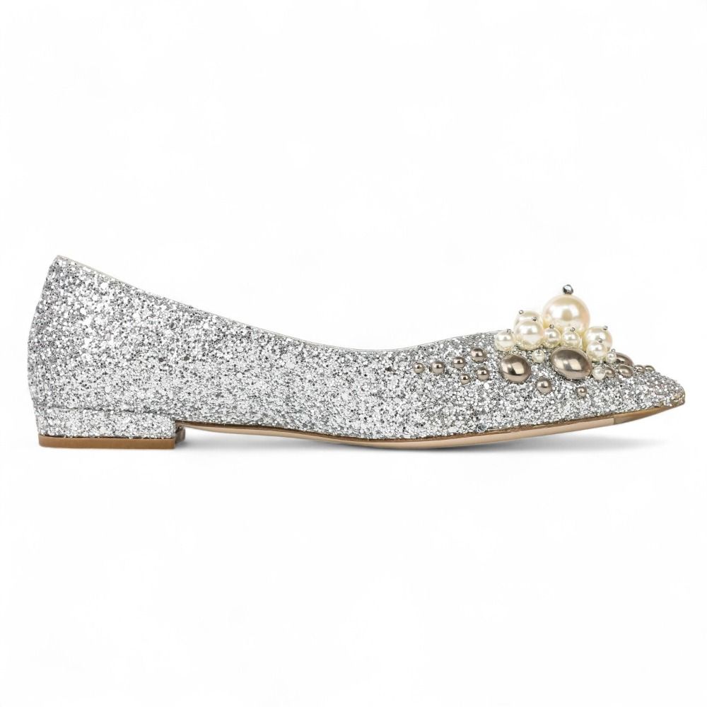 miumiu グリッターパンプス 美品 miu miu ミュウミュウ パール スタッズ ポインテッドトゥ