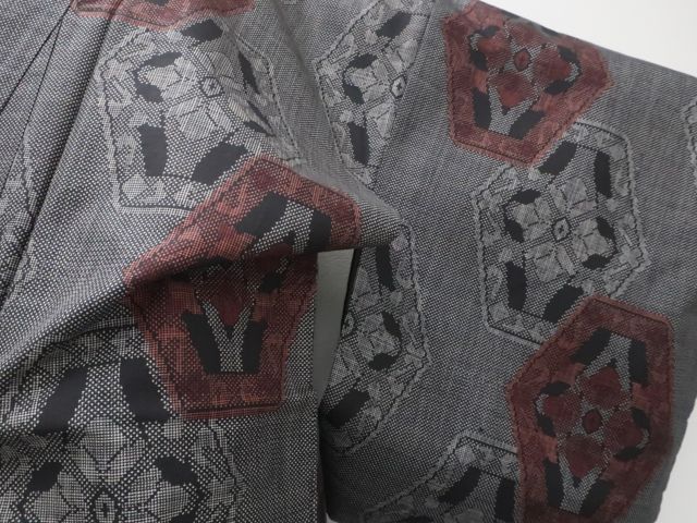 27中古品正絹紬織袷きもの大島紬一元式泥染七マルキ