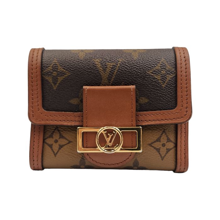 LOUIS VUITTON ルイヴィトン モノグラム リバース ポルトフォイユ ドーフィーヌ コンパクト 財布 ユニセックス 三つ折り ブラウン  M68725 中古 T1