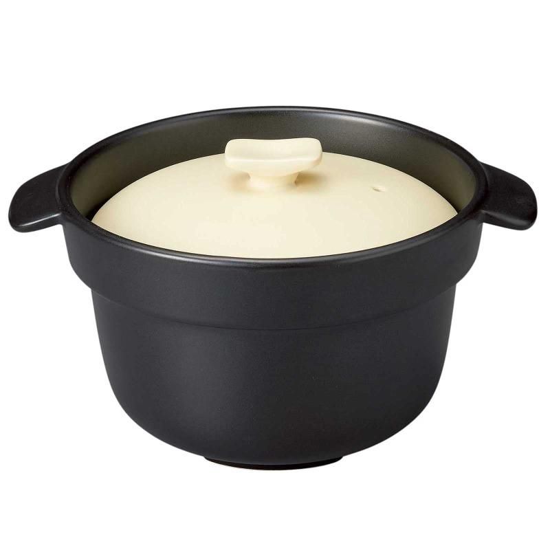 萬古焼 レンジ 炊飯釜 3合炊き 約1600ml 電子レンジ オーブン 直火対応 クリーム 18237