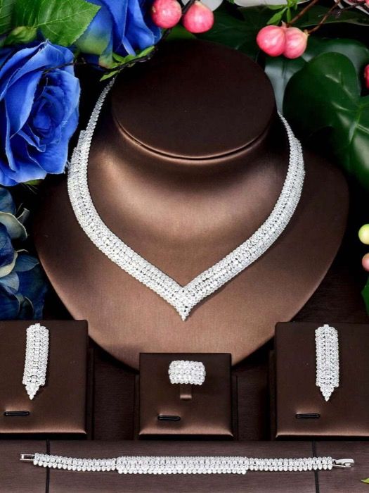 ジュエリー レディース セット 1セット キュービックジルコニア幾何学模様装飾 エレガントジュエリーセット 女性のパーティーに適しています