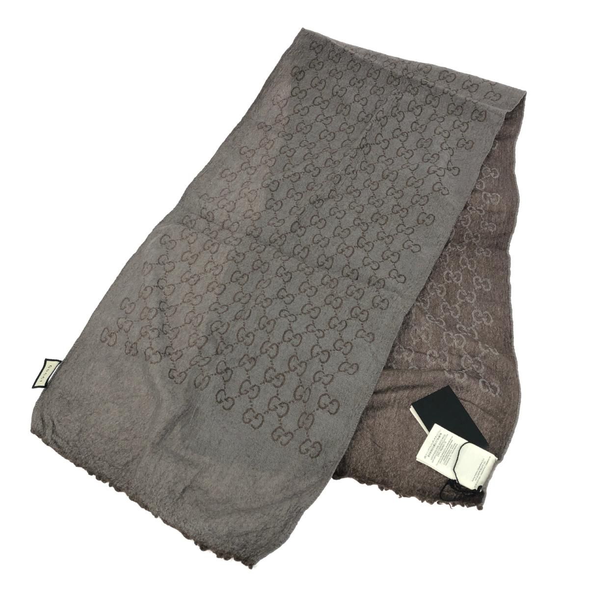 未使用品 GUCCI グッチ ストール ブラウン GG柄 ウール70％ シルク30 