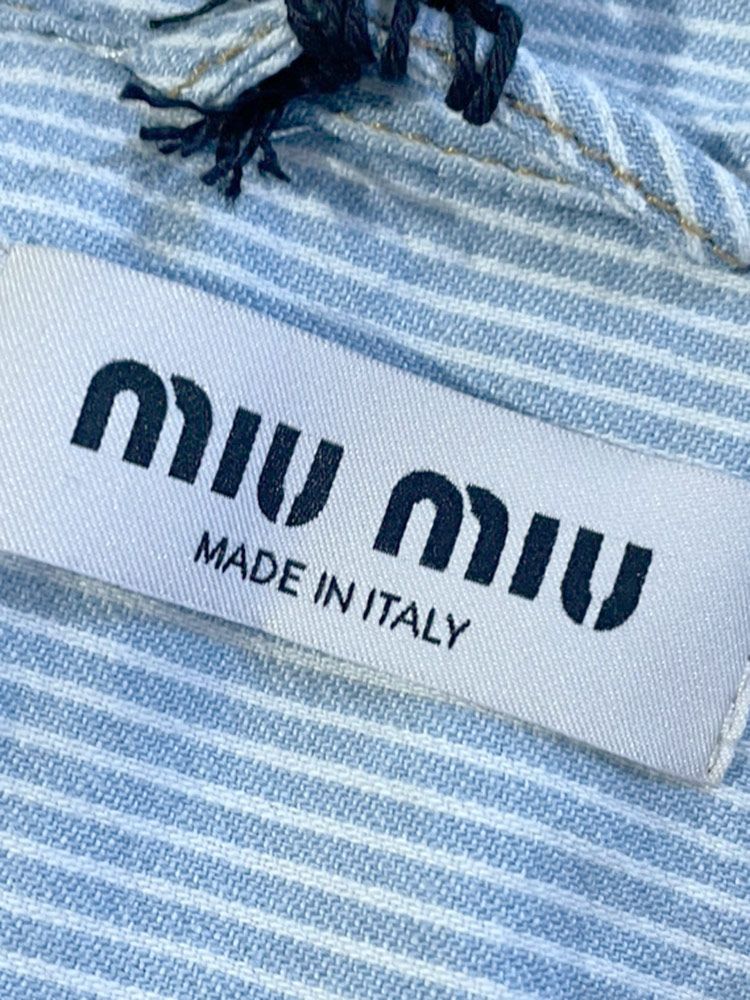 Miu Miu ミュウミュウ 新品未使用 ストライプ 長袖Tシャツ MIU MIU (ミュウミュウ) ロゴ刺繍 ストライプ 長袖 クロップドシャツ