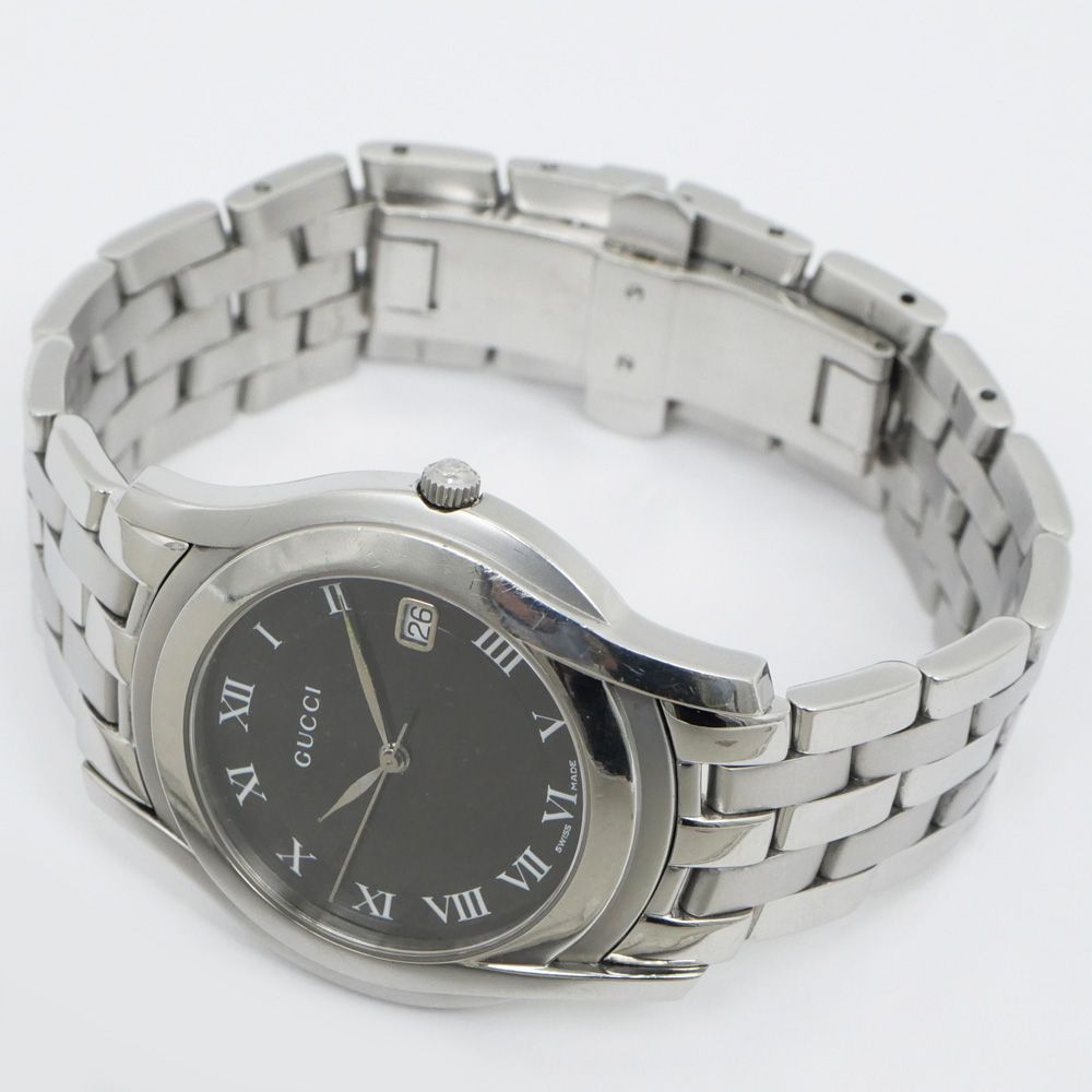 名東】グッチ 5500M デイト ブラックローマ 黒文字盤 SS クォーツ