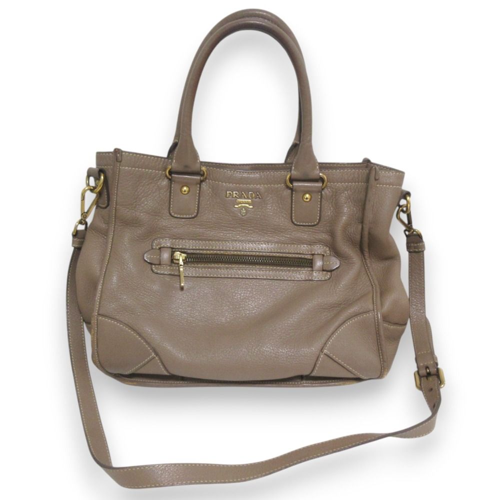u*i様 PRADA ブラウン ハンドバッグ ショルダーストラップ付き 良品 PRADA プラダ レザー 2WAY ハンドバッグ ショルダーバッグ BR4736