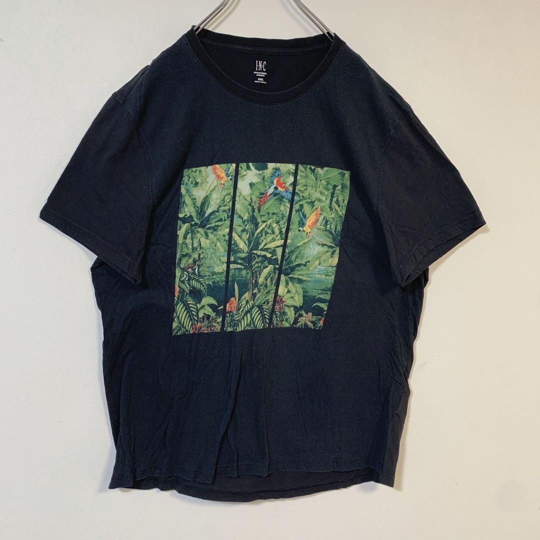 INC 熱帯植物と鳥の黒プリントTシャツ 古着 XXL - メルカリ