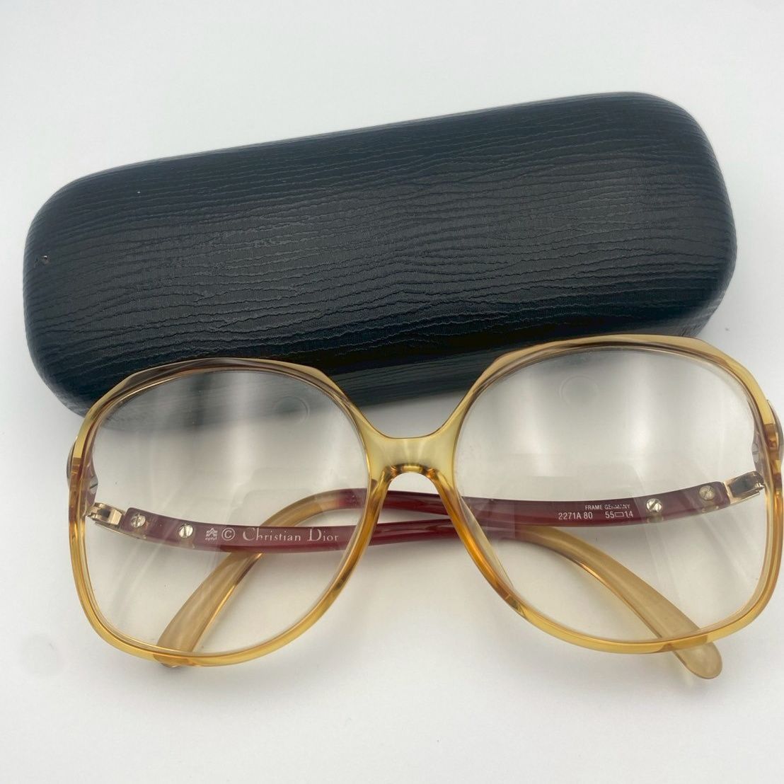 Christian Dior ディオール メガネフレーム 2271A 80 55 14 べっ甲調 ブラウン×ゴールド×レッド CDロゴ ラインストーン ケース付 ユニセックス ヴィンテージ フレーム幅129mm テンプル141mm レンズ交換可 ドイツ製
