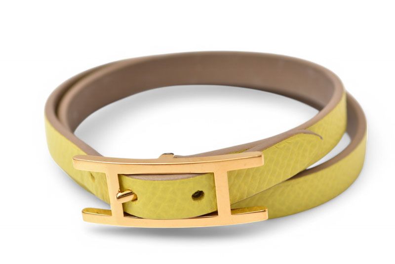 エルメス バングル|ブレスレット HERMES レザー アピ3連 イエロー系 ソルド品 スフレ ヴォーエプソン|GP