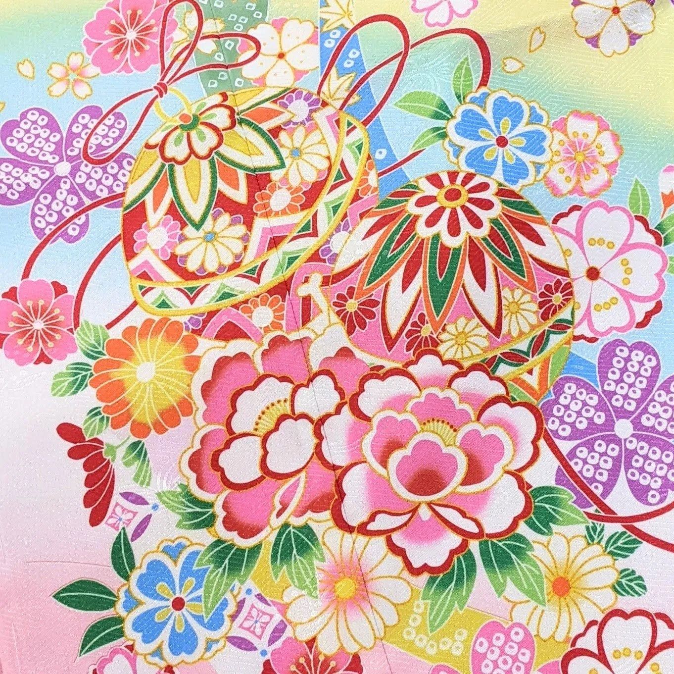 七五三 女の子 7歳 四つ身 着物 襦袢付き 絵羽柄 白 赤 桜 BY7-5 七五三 女の子 7歳 四つ身 着物 襦袢付き 絵羽柄 白 赤 桜 BY7-4