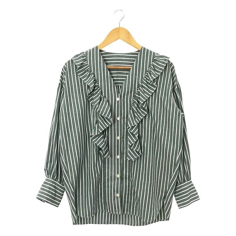 MACHATT / マチャット | ラッフルストライプブラウス | グリーン/ホワイト | レディース MACHATT / マチャット | ラッフルストライプブラウス | グリーン