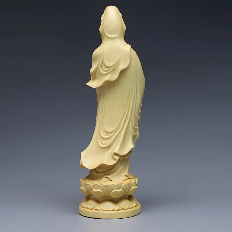観音菩薩像 - 繊細な木彫りの仏像手作り木製観音像 1個