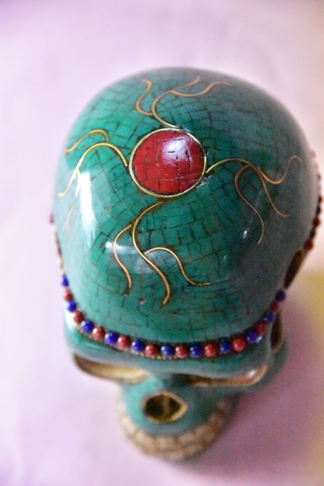 チベタンスカル カパーラ 髑髏 ドクロ トルコ石インレイ チベット仏教