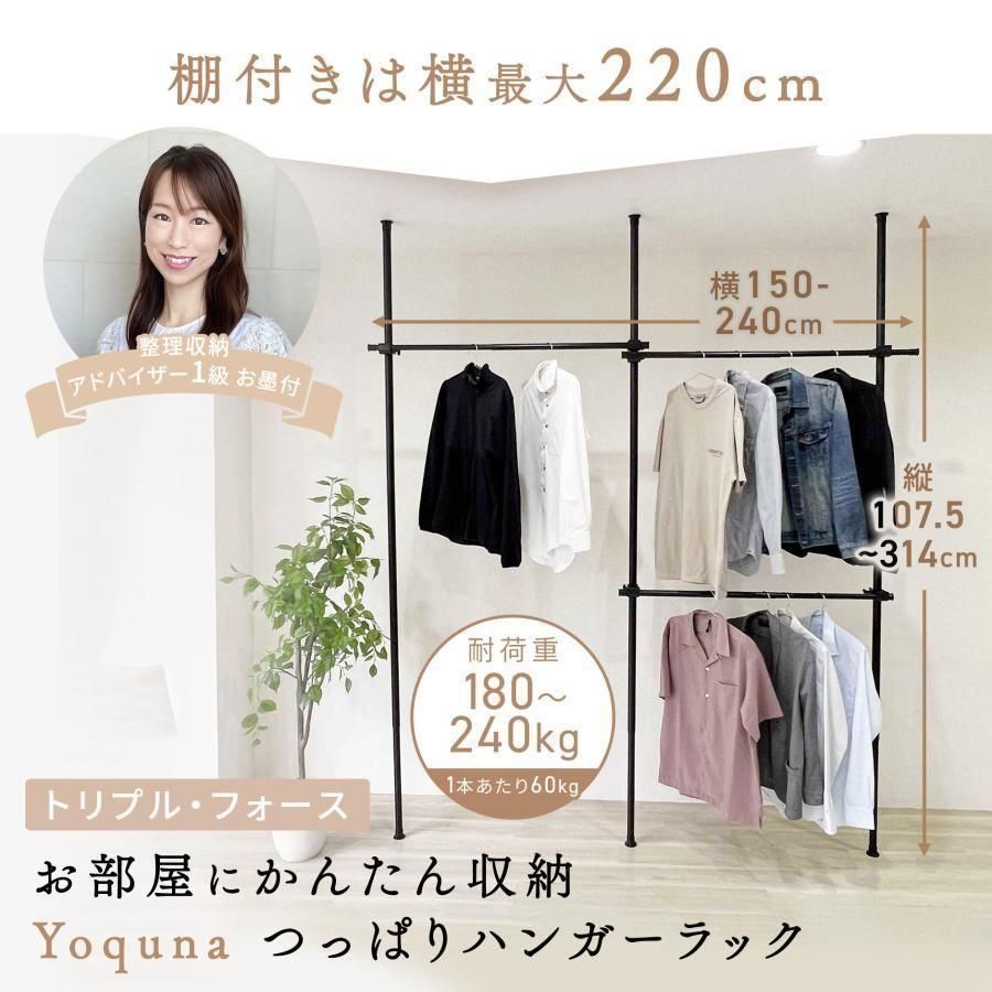 節約 突っ張り ハンガーラック トリプル 棚付き 黒 収納 DS1835