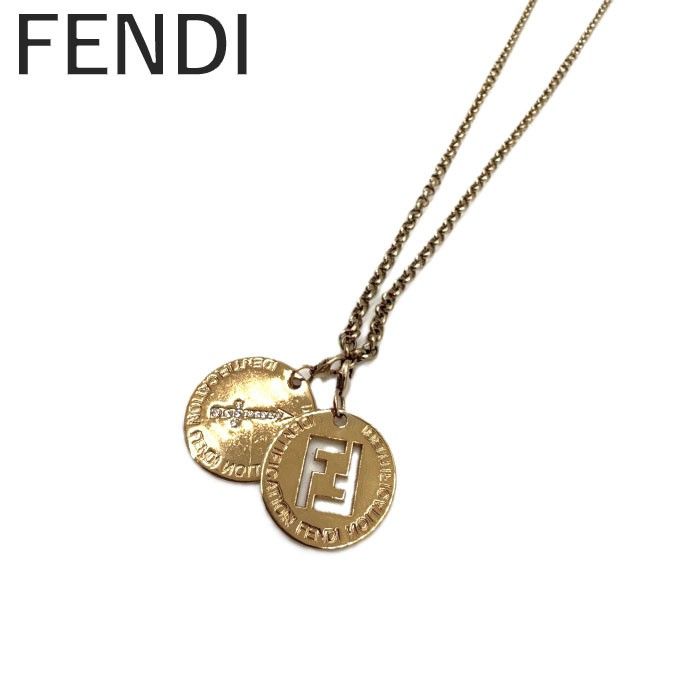 フェンディ FENDI ネックレス コイン 2枚 FFロゴ ラインストーン