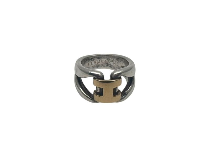 HERMES エルメス ヒストリー コンビリング 指輪 重量約10.8g サイズ52 AG925|AU750刻印 シルバー925 18K 10号 4b002414
