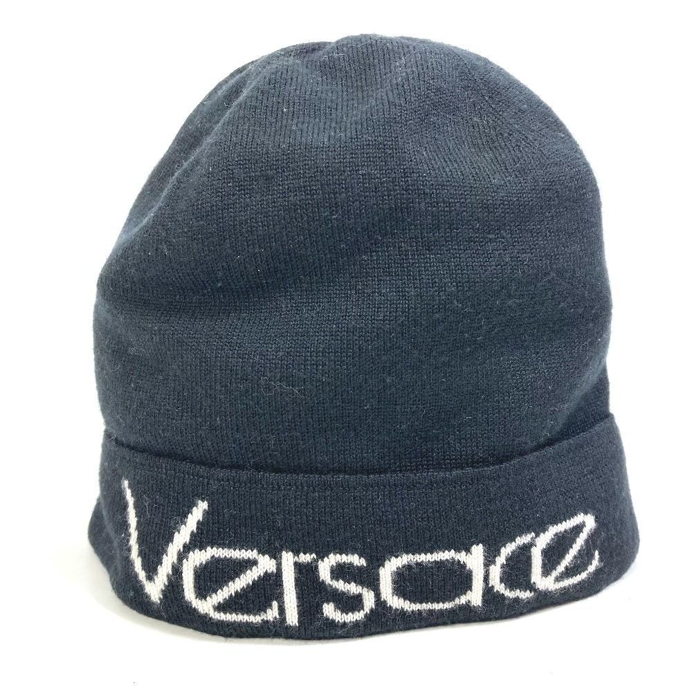 ヴェルサーチ VERSACE ロゴ 帽子 ニット帽 ウール ブラック