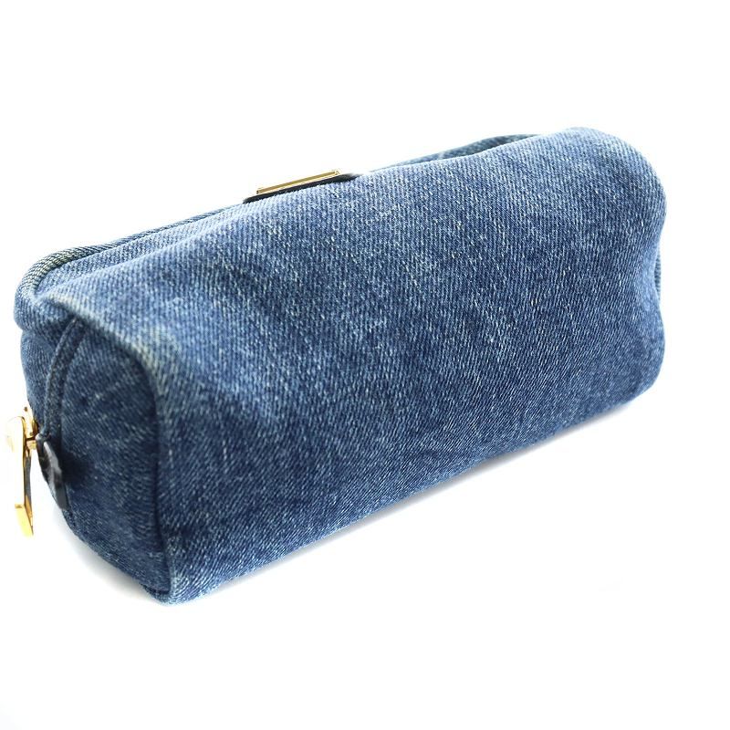 プラダ PRADA デニムポーチ ロゴ プレート 紺 ネイビー 1NA175 /KP