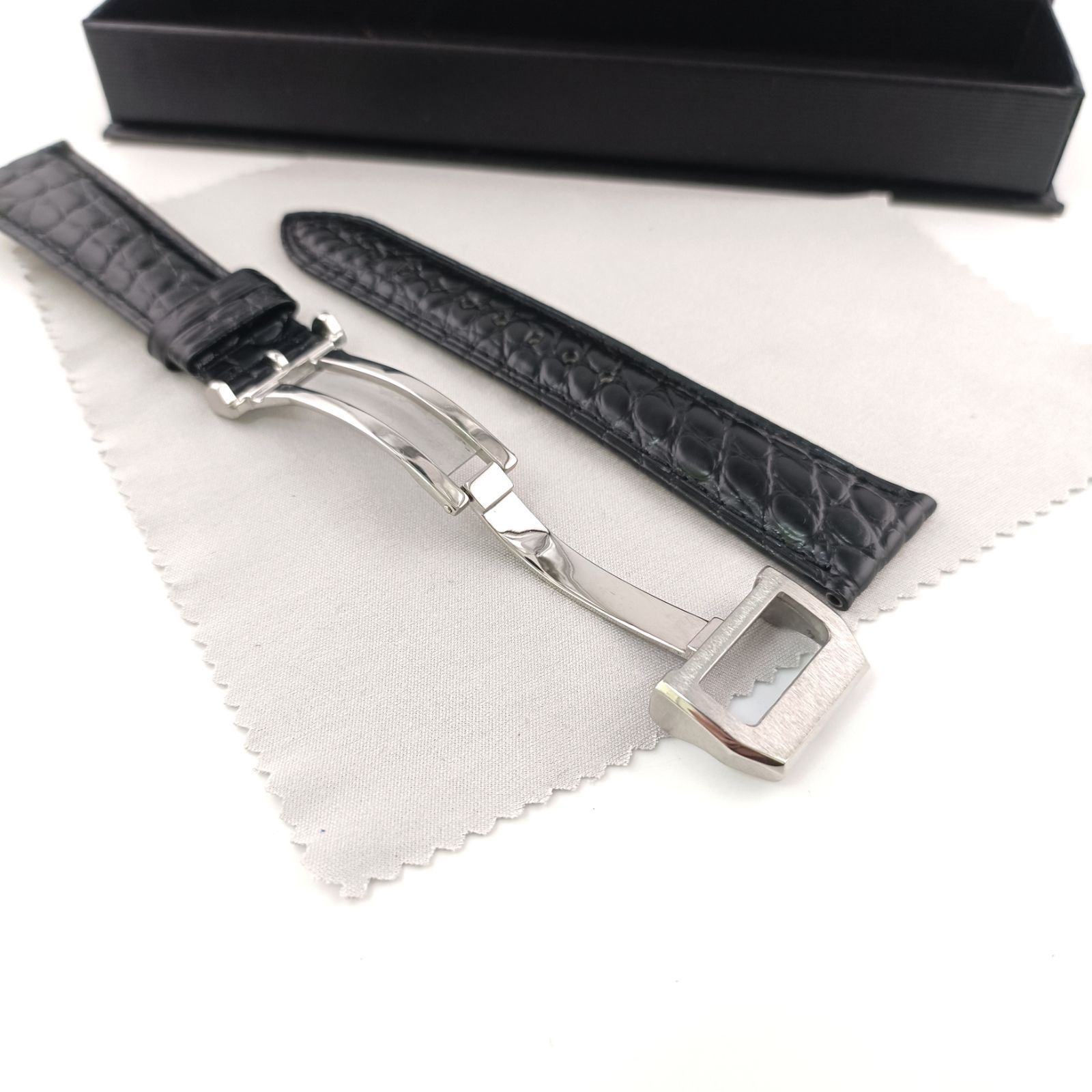 22mm 腕時計 アリゲーターレザー ワニ革 ベルト ブラック 黒 D