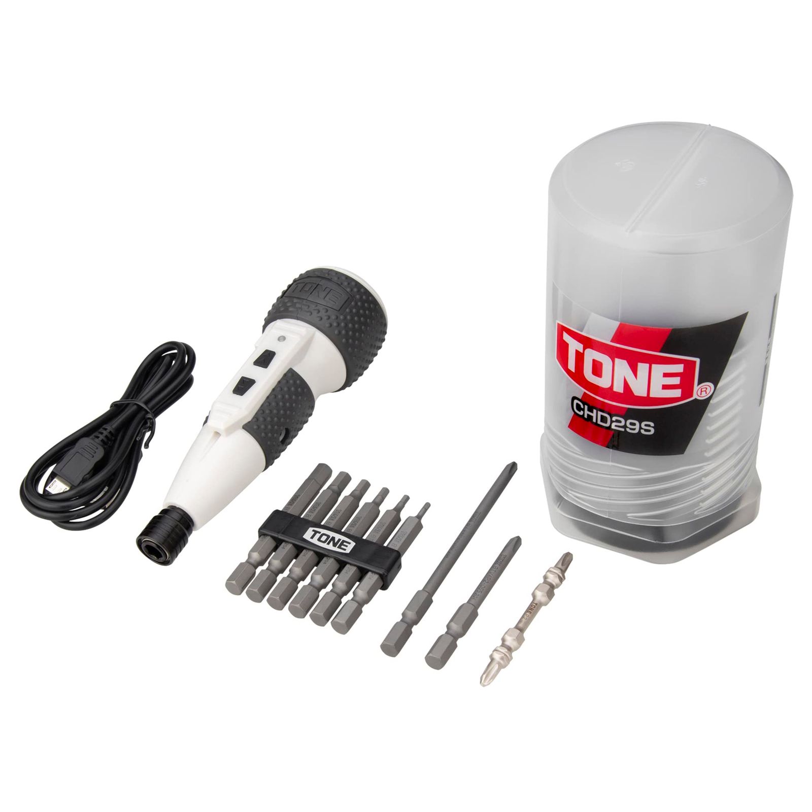 新着商品 トネ TONE 電動ドライバーロングヘキサゴンビットセット CHD29S ビット差込 2.5N m 内容10点 ホワイト