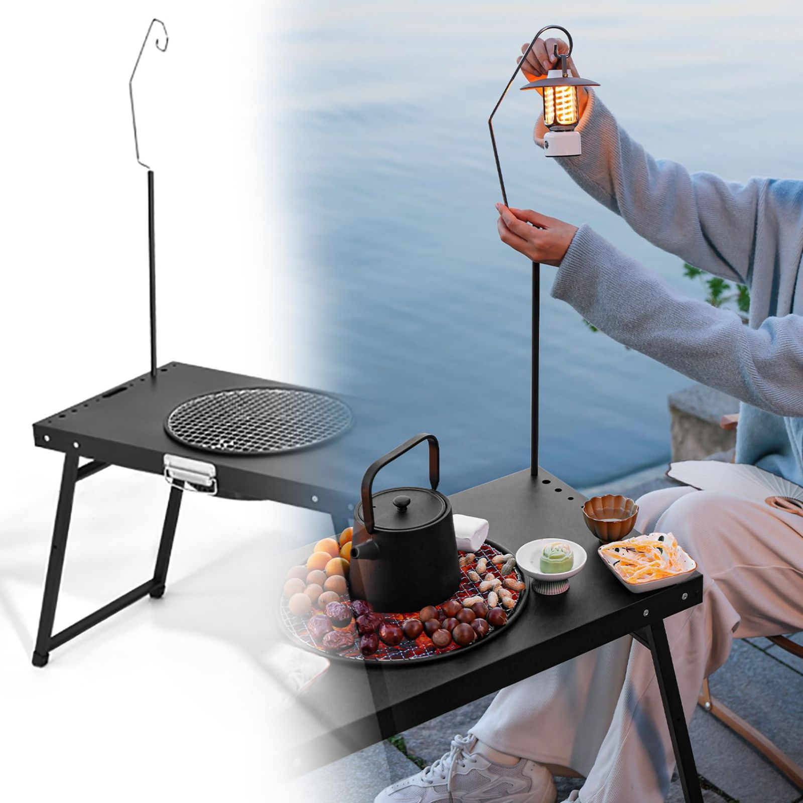 バーベキュー グリル 三脚 屋外 ファイヤー ホルダー キャンプ