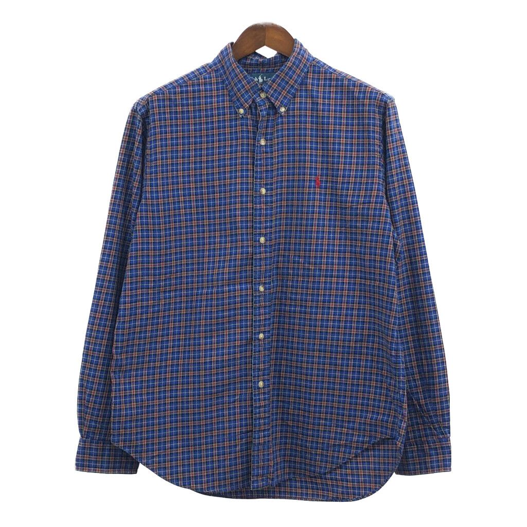 RALPH LAUREN ラルフローレン ボタンダウン 長袖シャツ ワンポイントロゴ チェック ブルー (メンズ L) 中古 古着 Q4127