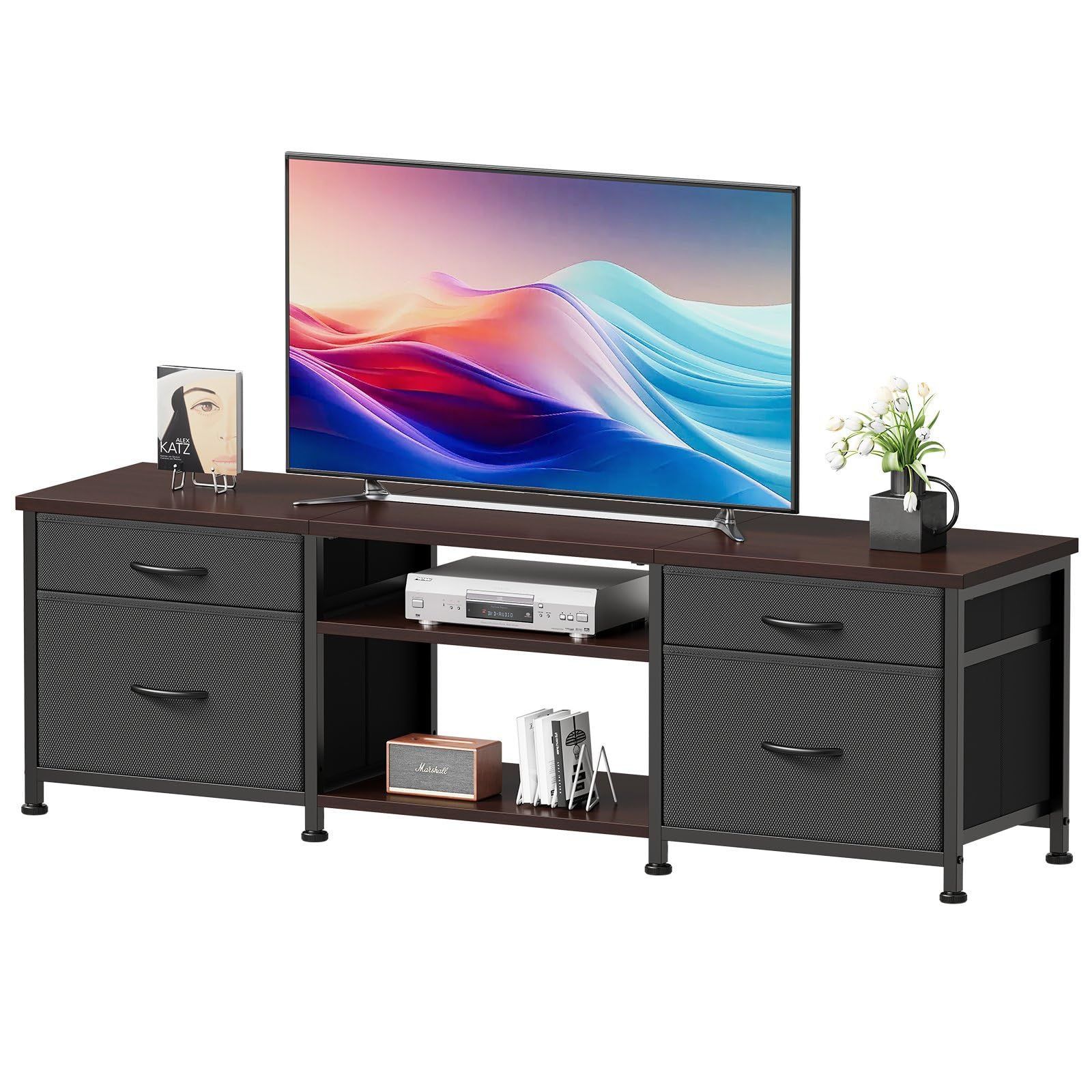 YeTom テレビ台 テレビボード 収納テレビ台 ローボード テレビラック 47インチまで対応 板は調節 幅110×奥行30×高さ38.5cm ブラウン