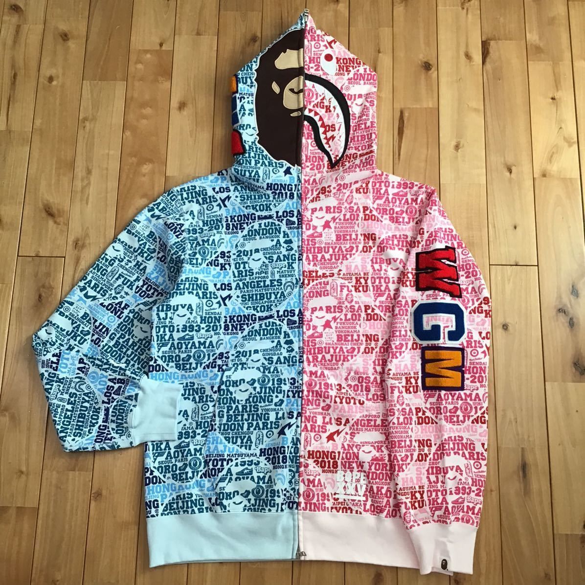 激レア2XL！BAPEカラーカモハーフシャークパーカー緑紫