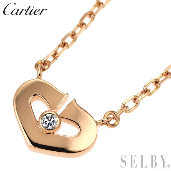 カルティエ K18PG ダイヤモンド ペンダントネックレス Cハート