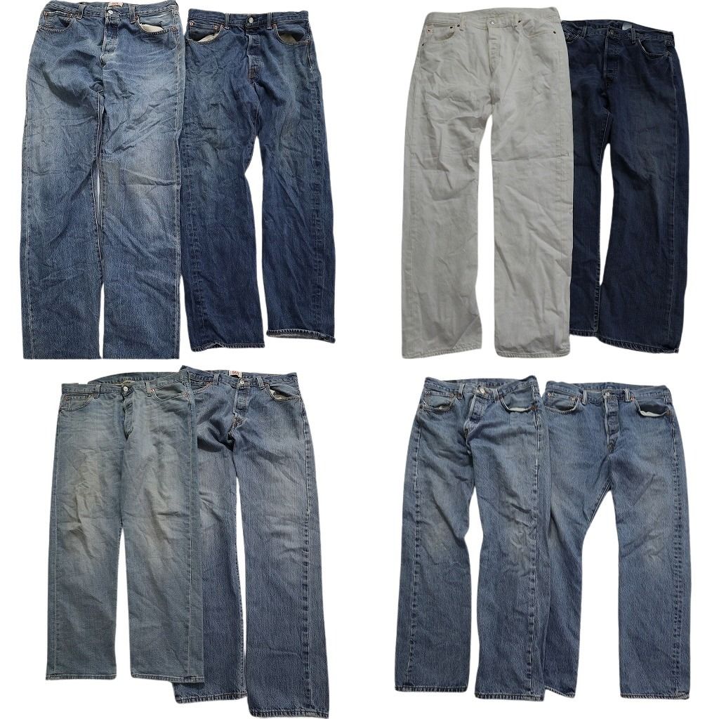 古着卸 まとめ売り リーバイス 501 デニム パンツ 8枚セット (メンズ 36 /35 /34 ) インディゴブルー 白 フェード  中古 古着 MY6945