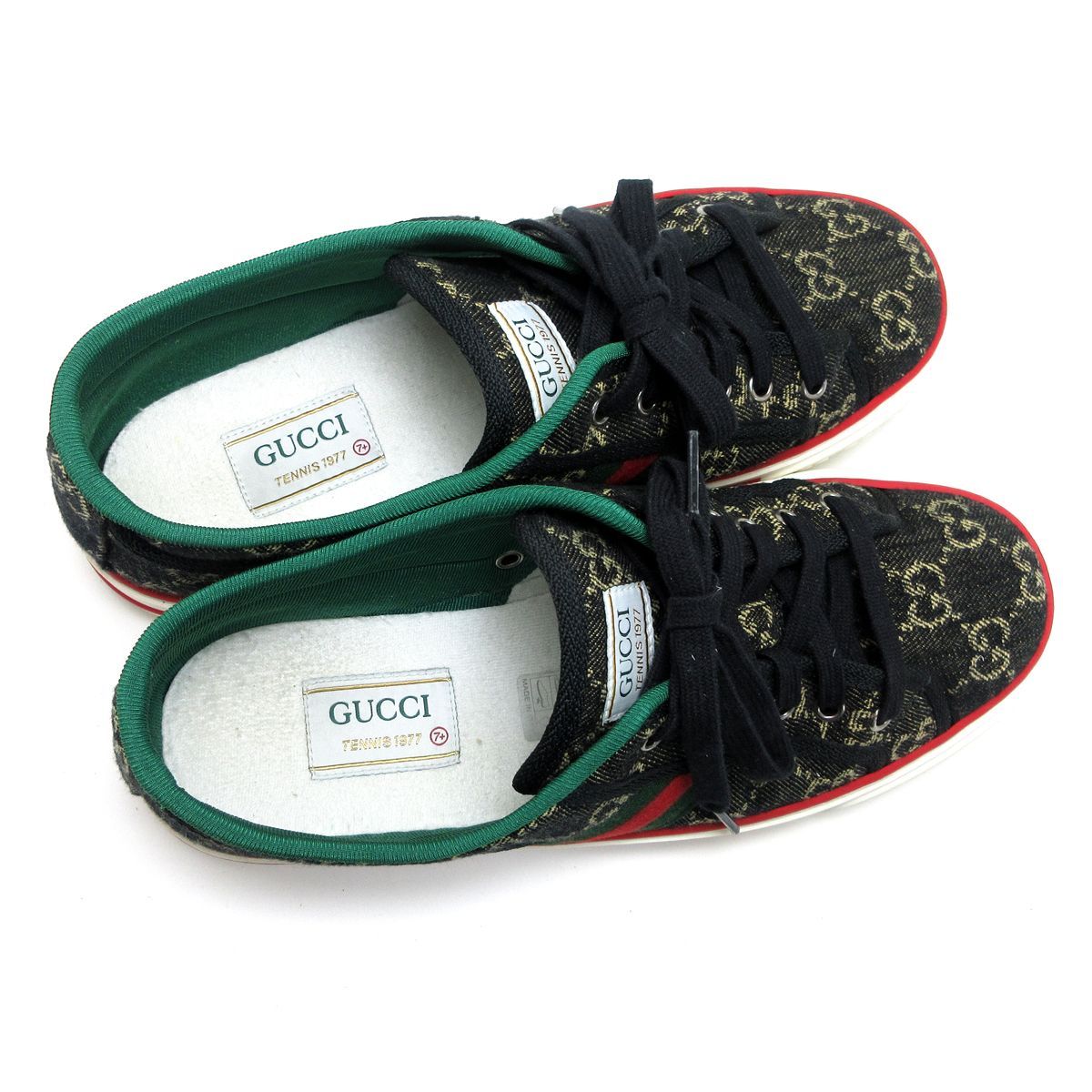 グッチ テニス1997 ローカット スニーカー メンズ GG デニム 黒 ウェブライン 7+ GUCCI TENNIS 箱