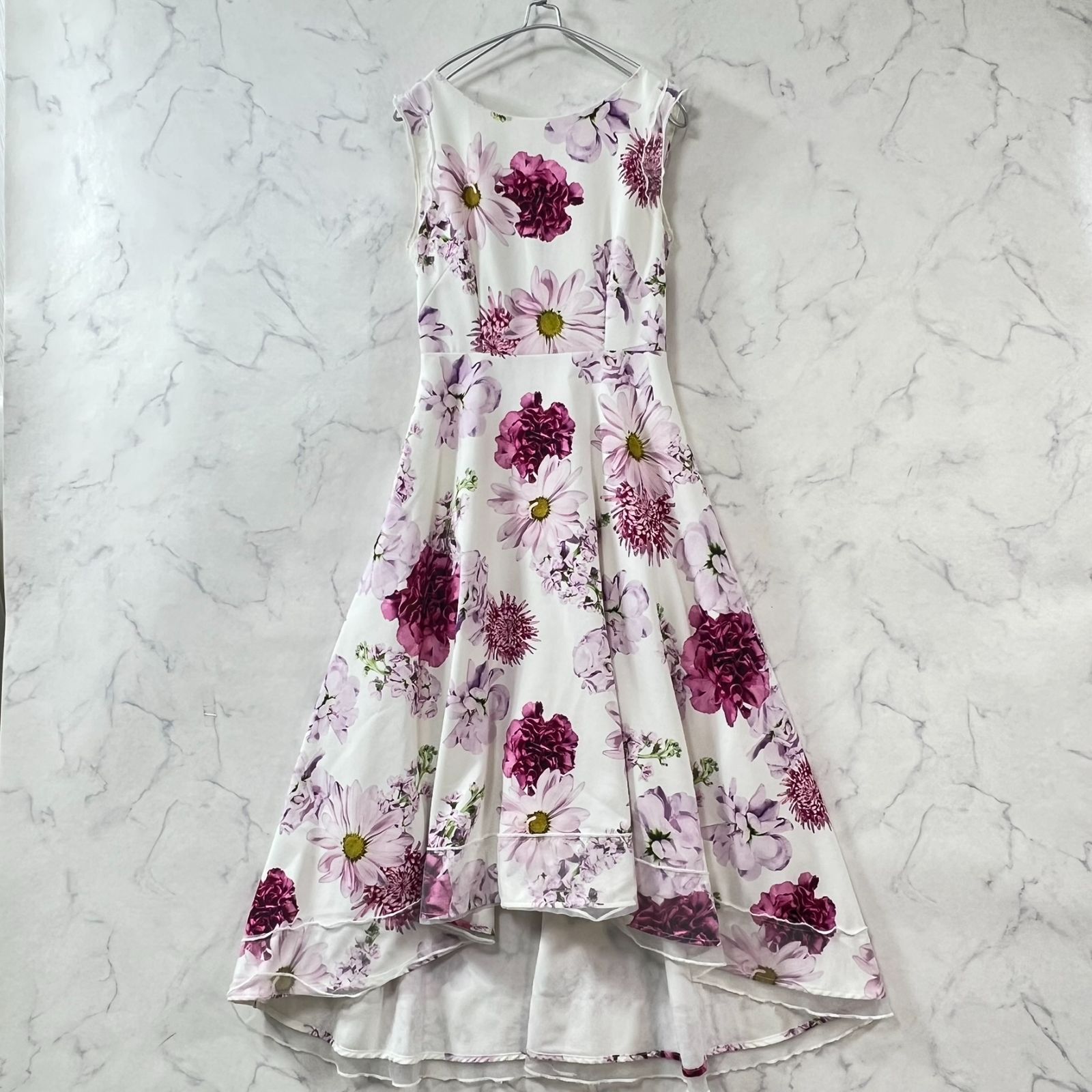 エルケイ 総柄 花柄ロングワンピース フリル レース マーメイド フィッシュテール マキシ キャバドレス レディース XS相当 ピンク系 B1631