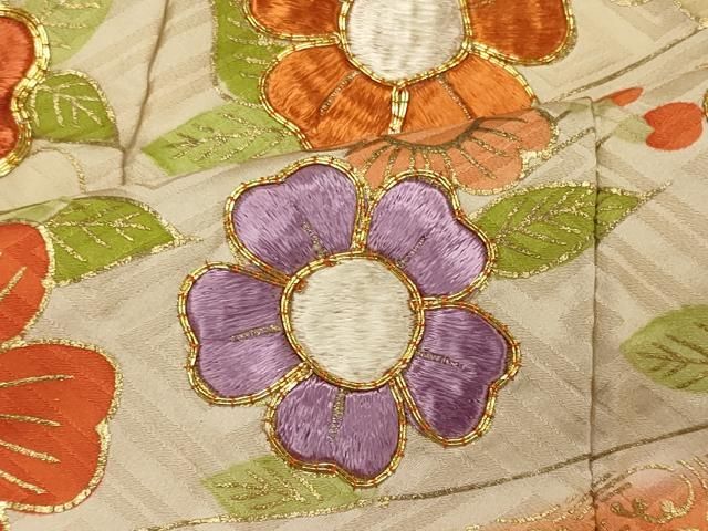 平和屋着物○訪問着 駒刺繍 草花文 暈し染め 金彩 正絹 逸品 未使用