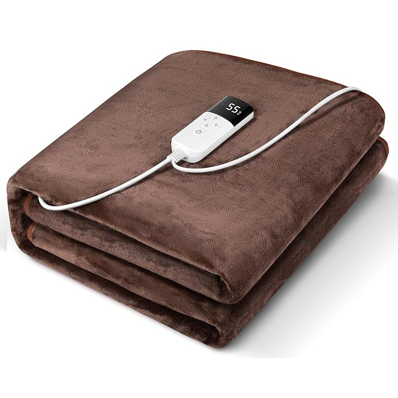AooDen 電気毛布 敷き 洗える 160×80cm 無段階温度調節 1-12時間タイマー 電気敷き毛布 シングル 厚手生地 毛玉なし 省エネ 丸洗い可 ダニ退治 防寒対策 暖房器具 PSE認証済み ブラウン 1