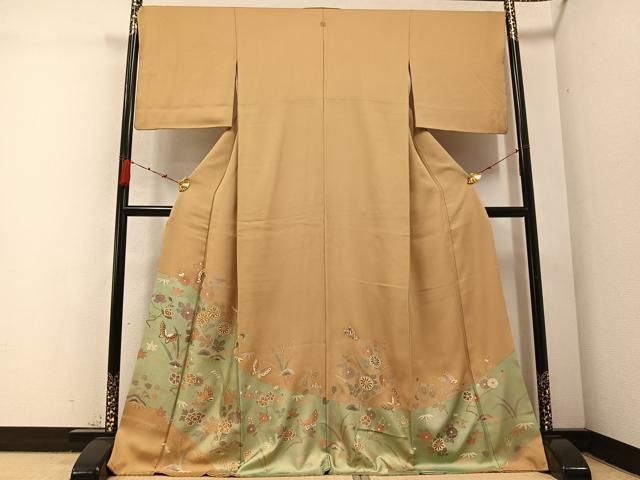 平和屋着物●豪華色留袖 駒刺繍 花蝶文 金彩 正絹 AABC3669ph