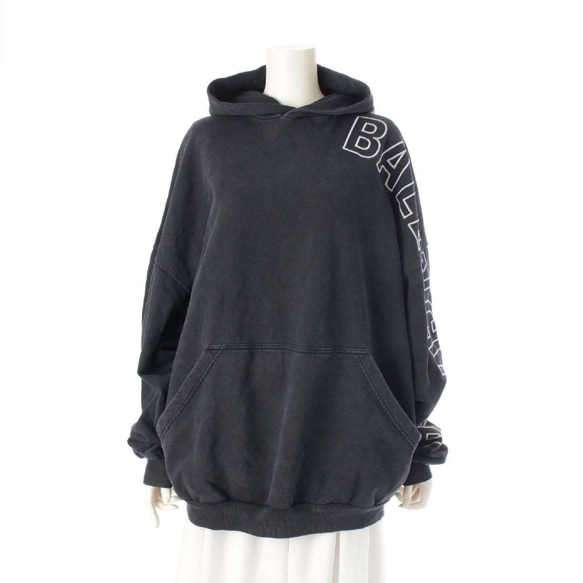 バレンシアガ 22年 アームロゴ ウォッシュ加工 フーディー パーカー  