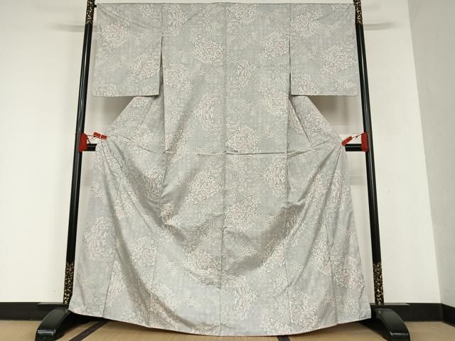 平和屋着物○本場大島紬 白大島 9マルキ 更紗花文 正絹 逸品